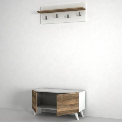 Wall hanger LORES 29,5x80 cm + shoe cabinet 41,5x80 cm brown/white
