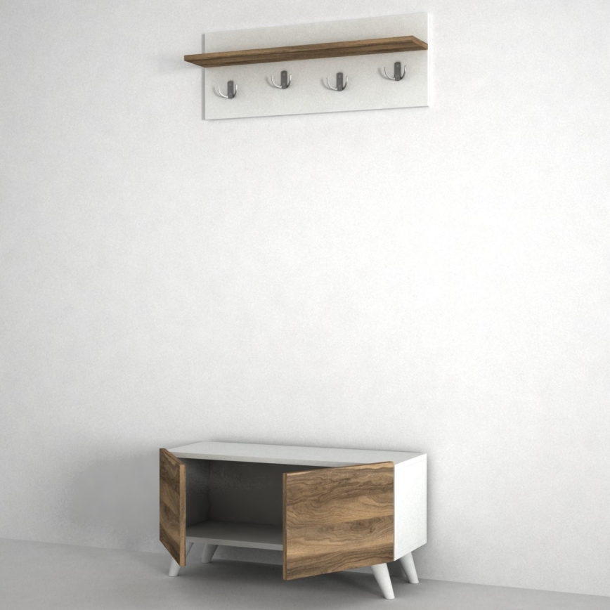 Wall hanger LORES 29,5x80 cm + shoe cabinet 41,5x80 cm brown/white