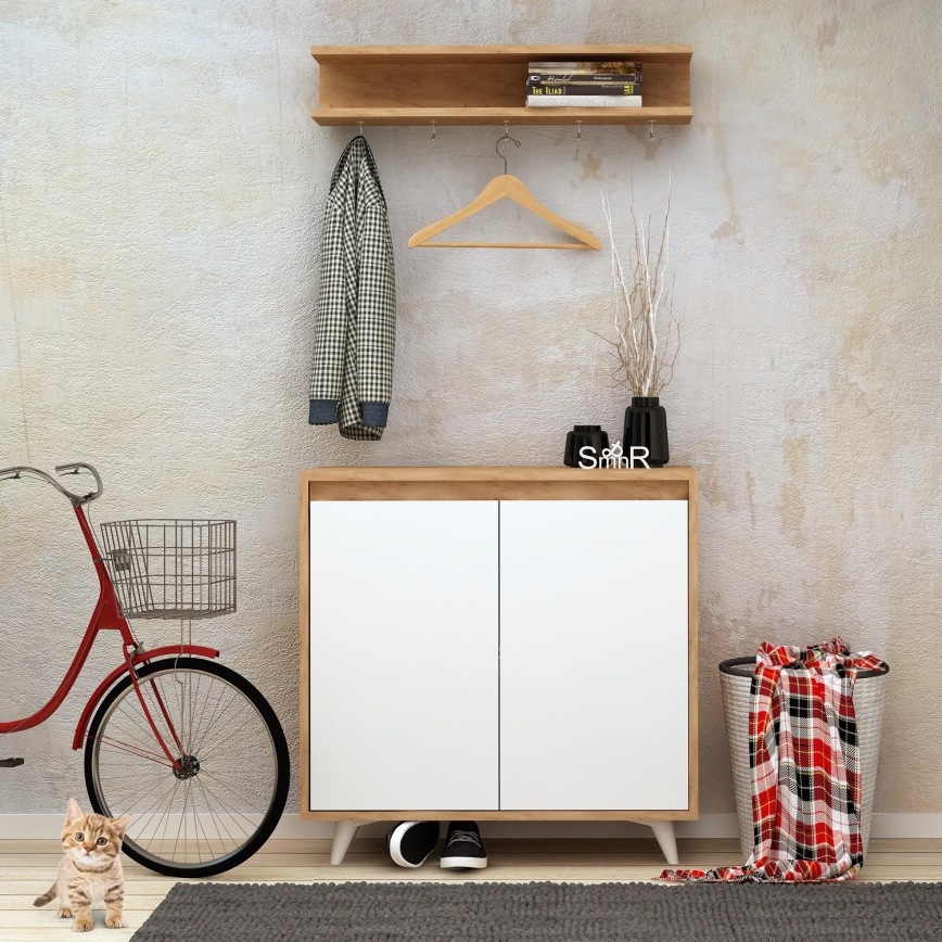 Wall hanger OBSOYO 15x80 cm + shoe cabinet 100x80 cm brown/white