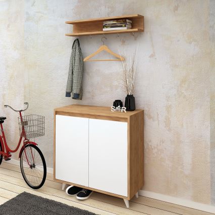 Wall hanger OBSOYO 15x80 cm + shoe cabinet 100x80 cm brown/white