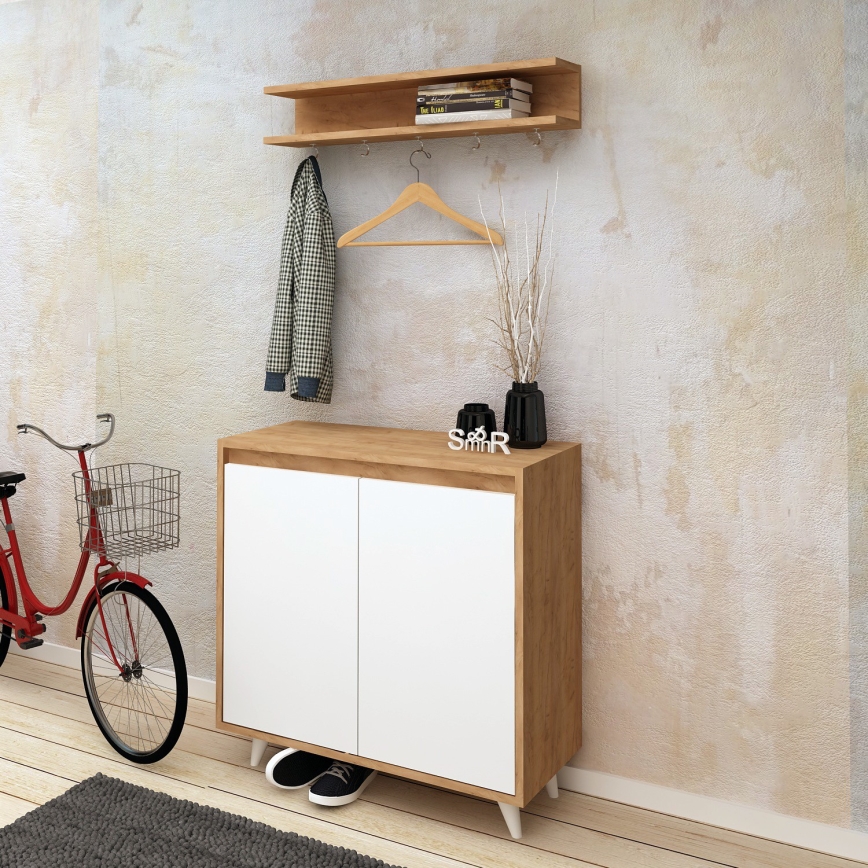 Wall hanger OBSOYO 15x80 cm + shoe cabinet 100x80 cm brown/white