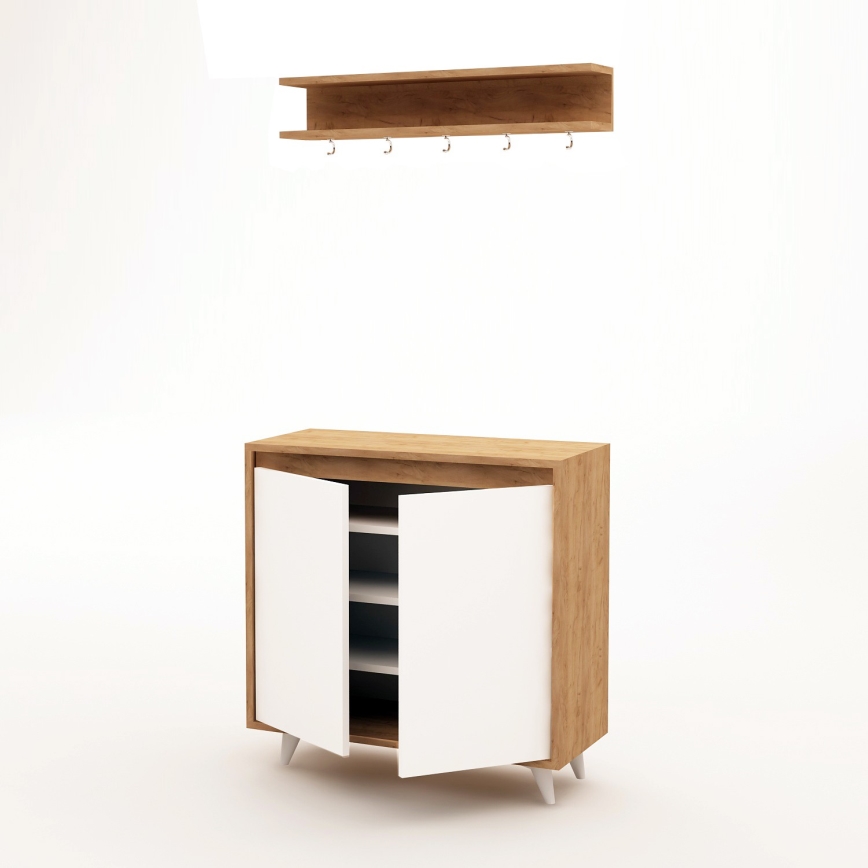 Wall hanger OBSOYO 15x80 cm + shoe cabinet 100x80 cm brown/white