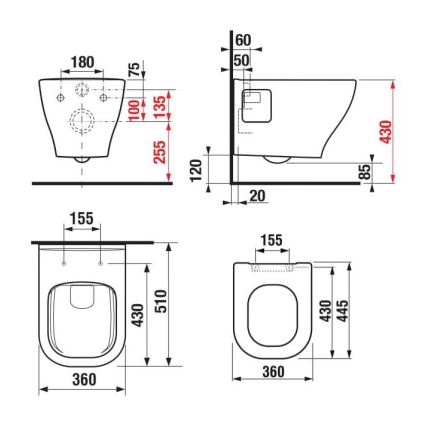 DEEP wall-hung toilet + DEEP SoftClose toilet seat + DUAL dual-flush plate + concealed cistern module + insulation pad