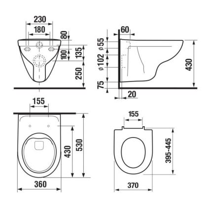 Wall-hung toilet LYRA Rimless + LYRA SoftClose toilet seat + DUAL flush plate + concealed cistern module + insulation pad