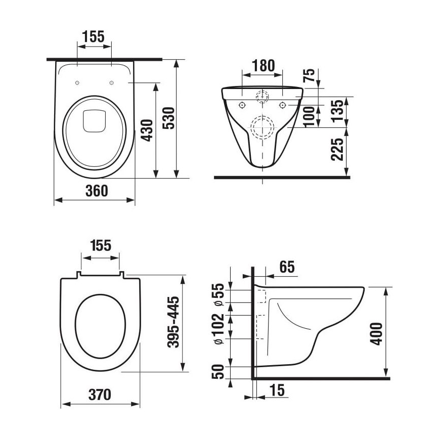 Wall-hung toilet LYRA + LYRA SoftClose toilet seat + DUAL flush plate + concealed cistern module + insulation pad
