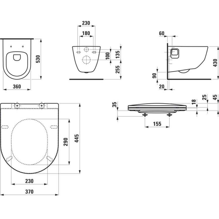 Wall-hung toilet PRO + SoftClose PRO toilet seat + DUAL LIS flush plate + concealed in-wall module + insulating pad