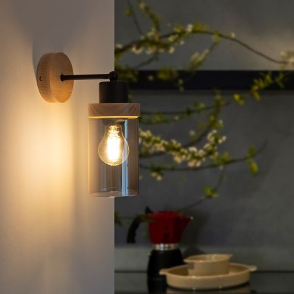 Wall lamp WOODNEST 1xE27/15W/230V pine/smoky black