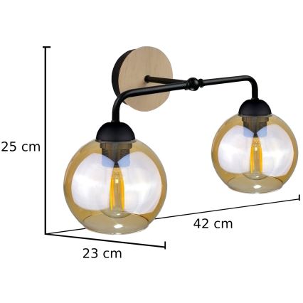 Wall light MELLE WOOD 2xE27/60W/230V