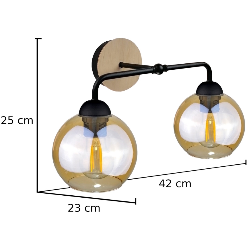 Wall light MELLE WOOD 2xE27/60W/230V