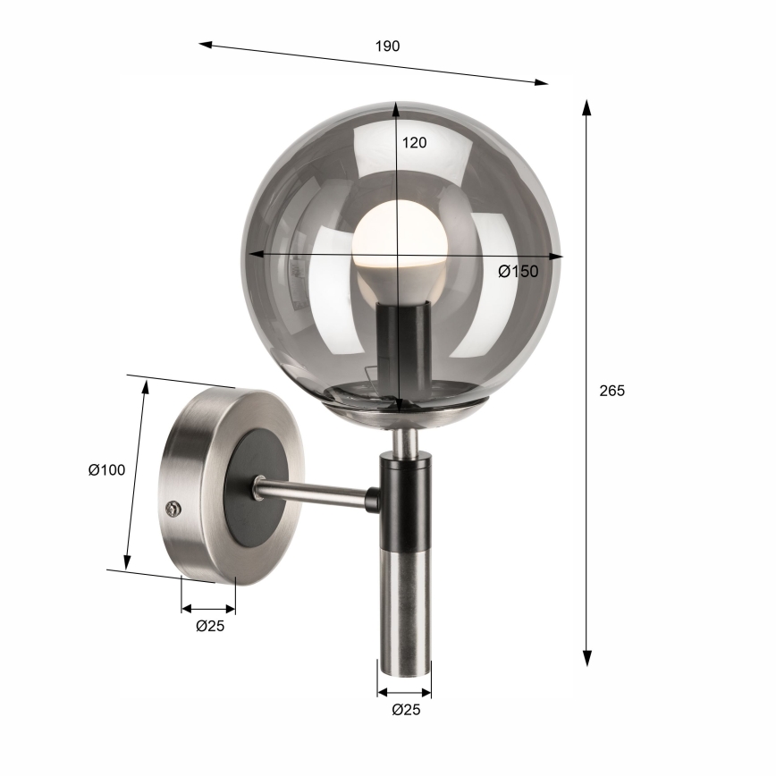 Wall light ROLLO 1xE14/5W/230V matte chrome/smoky