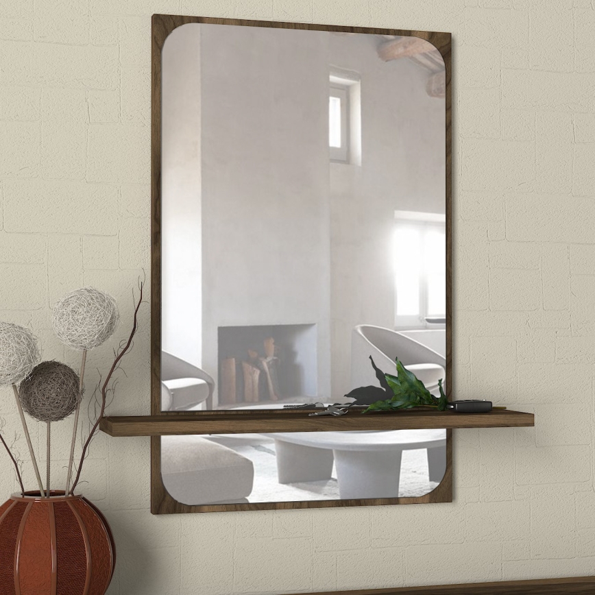 Wall mirror with a shelf EKOL 70x45 cm brown