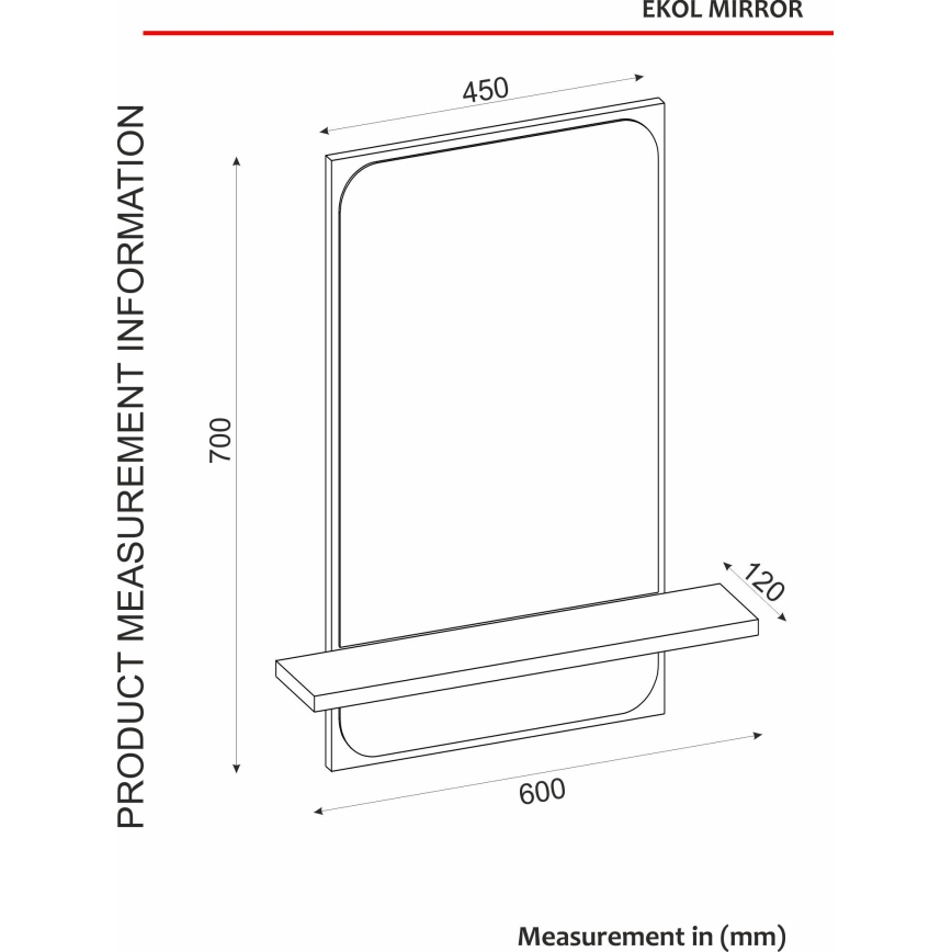 Wall mirror with a shelf EKOL 70x45 cm brown