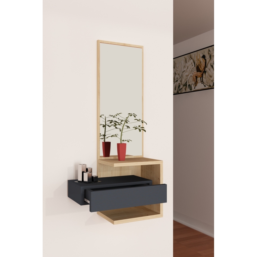 Wall mirror with a shelf STELLA 90x49 cm brown/anthracite