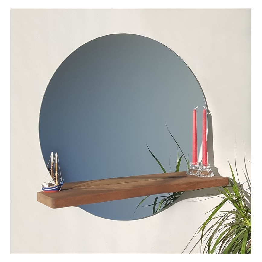 Wall mirror with a shelf SUNSET 70x70 cm pine