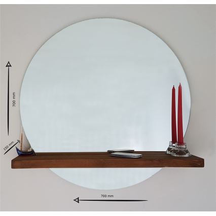 Wall mirror with a shelf SUNSET 70x70 cm pine
