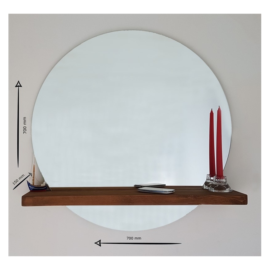 Wall mirror with a shelf SUNSET 70x70 cm pine