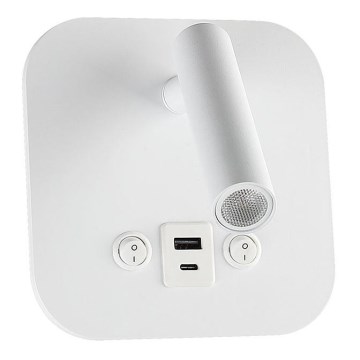Wall-Mounted LED Spotlight with USB Port, 8W/230V, 3000K, White