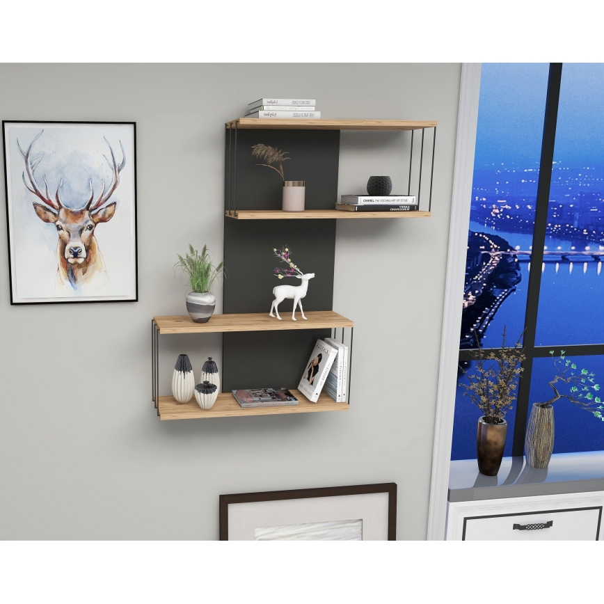 Wall-mounted shelf DESTAN 65x96x19 cm anthracite/brown