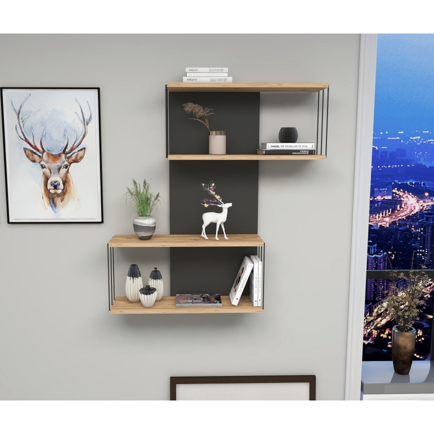 Wall-mounted shelf DESTAN 65x96x19 cm anthracite/brown