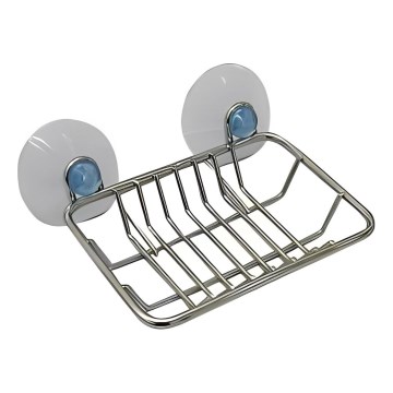 Wall-mounted wire soap dish with suction cups, 8.6 x 12 cm, polished chrome