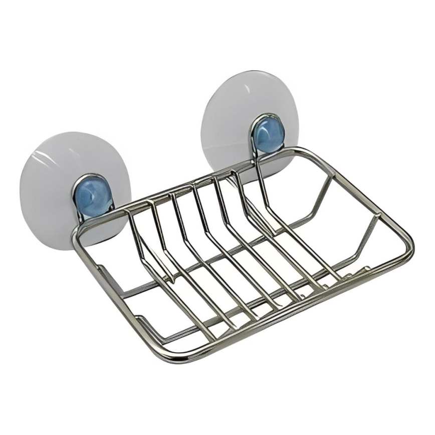 Wall-mounted wire soap dish with suction cups, 8.6 x 12 cm, polished chrome