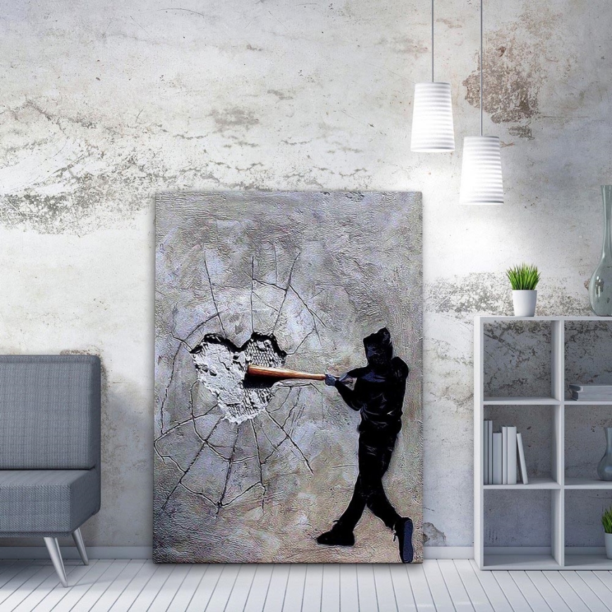 Wall painting on canvas 100x70 cm grey/black