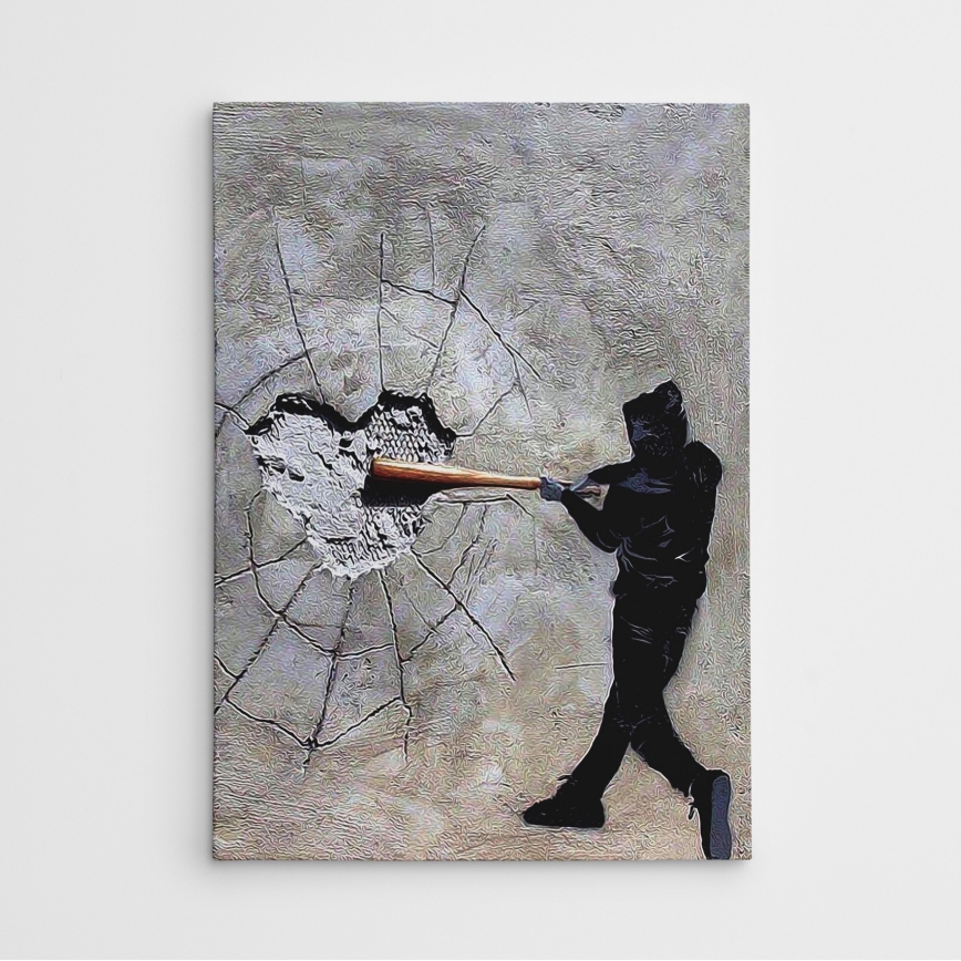 Wall painting on canvas 100x70 cm grey/black