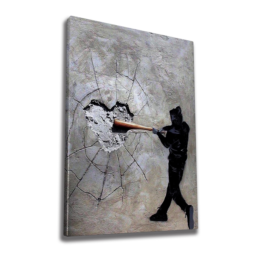 Wall painting on canvas 100x70 cm grey/black