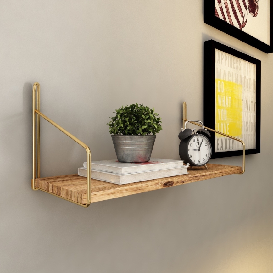Wall shelf 45x16 cm oak/gold
