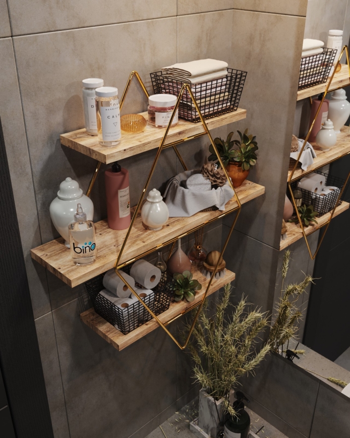 Wall shelf 70x60 cm gold/brown