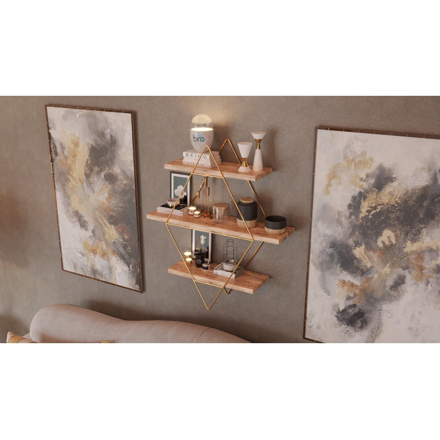 Wall shelf 70x60 cm gold/brown