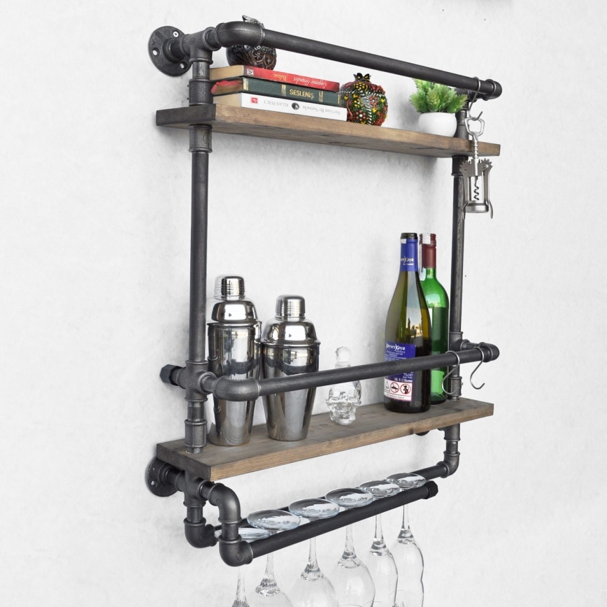 Wall shelf BORU 67x60 cm brown/black