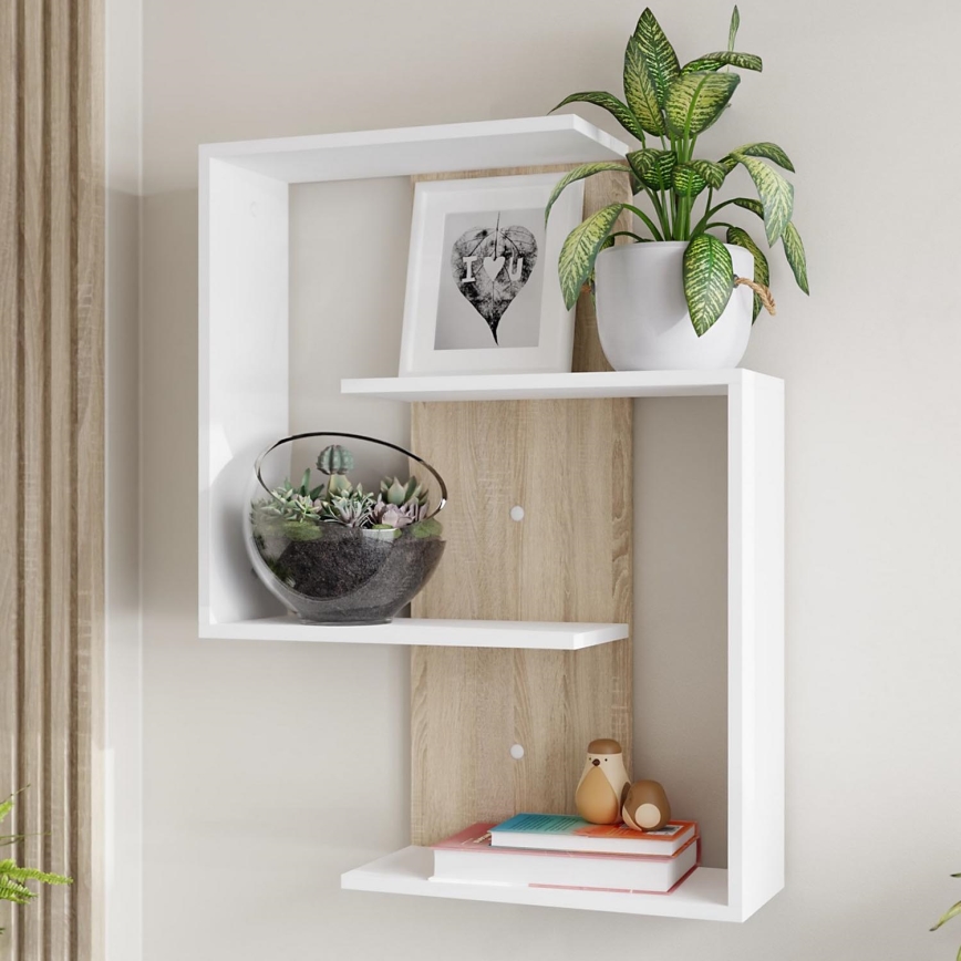Wall shelf MORIKO 85x65 cm white/oak sonoma