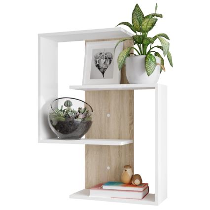 Wall shelf MORIKO 85x65 cm white/oak sonoma
