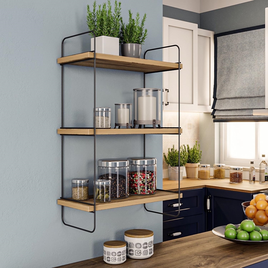 Wall shelf PULALIS 66x40 cm brown/black