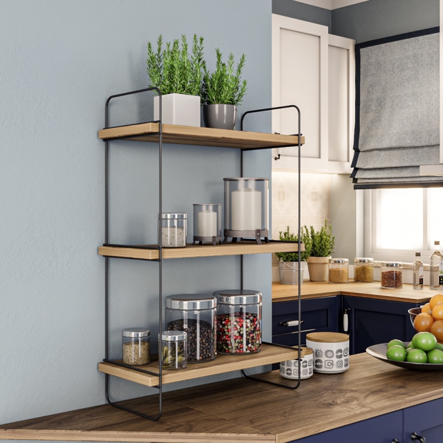 Wall shelf PULALIS 66x40 cm brown/black