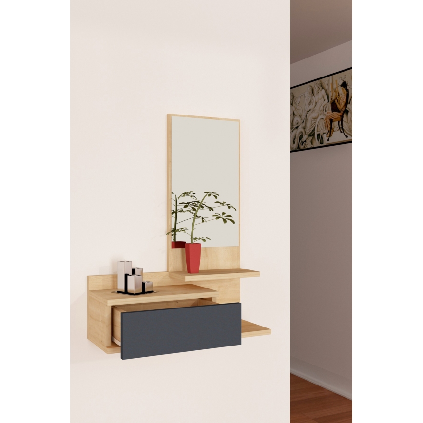 Wall shelf with a mirror ROZELLA 90x60 cm beige/anthracite