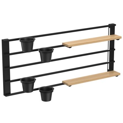 Wall shelf with flowerpots and LED lighting SHELF 50x118 cm black/beige/pine