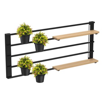 Wall shelf with flowerpots and LED lighting SHELF 50x118 cm black/beige/pine