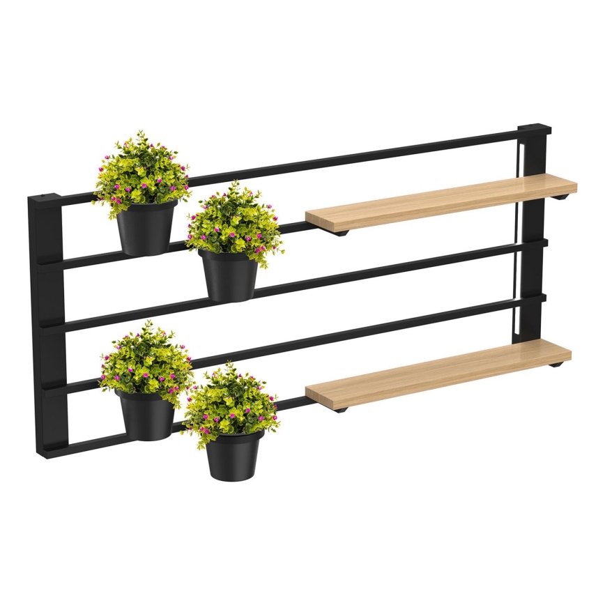 Wall shelf with flowerpots and LED lighting SHELF 50x118 cm black/beige/pine