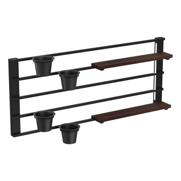 Wall shelf with flowerpots and LED lighting SHELF 50x118 cm black/brown/pine