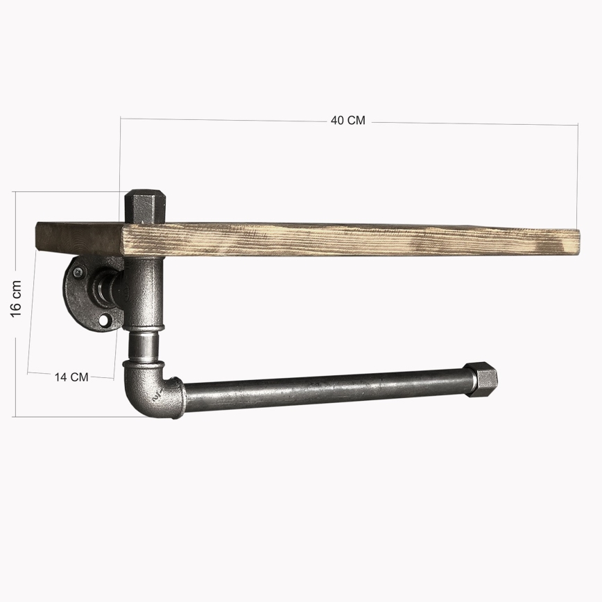 Wall shelf with towel holder BORURAF 16x40 cm spruce/black