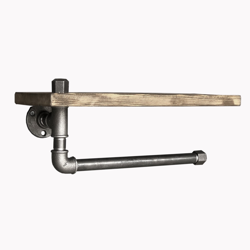 Wall shelf with towel holder BORURAF 16x40 cm spruce/black