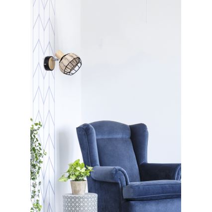 Wall spotlight TAJGA 1xE14/40W/230V rattan/black