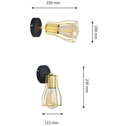 Wall spotlight TUBE 1xE27/15W/230V gold/black