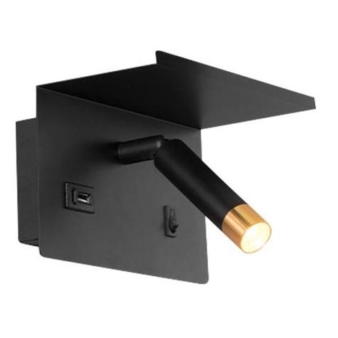 Wall spotlight with shelf and USB charger 1xG9/35W/230V black/gold