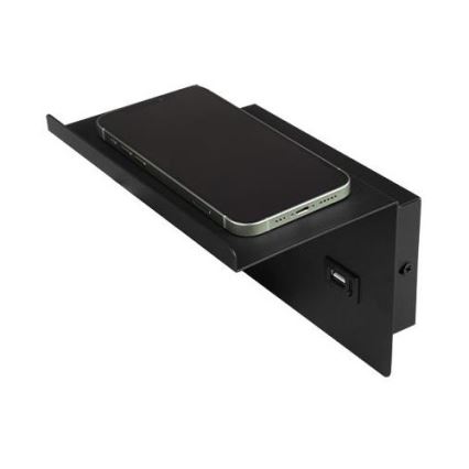 Wall spotlight with shelf and USB charger 1xG9/35W/230V black/gold