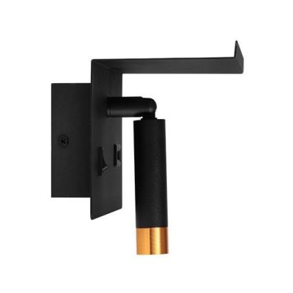 Wall spotlight with shelf and USB charger 1xG9/35W/230V black/gold