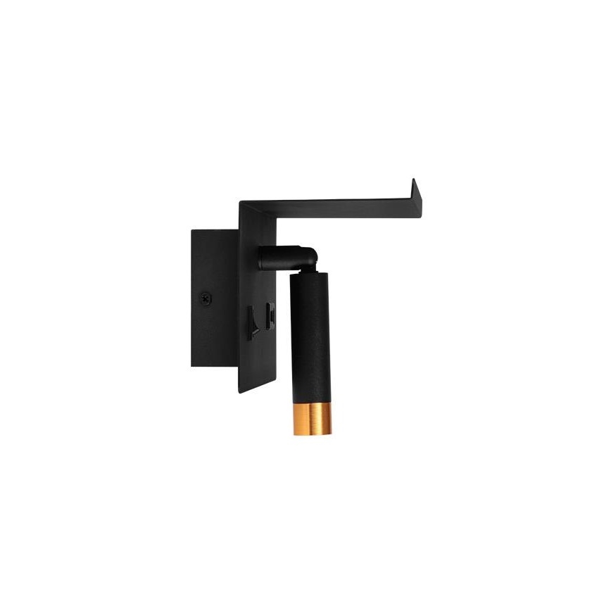 Wall spotlight with shelf and USB charger 1xG9/35W/230V black/gold