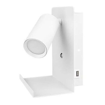 Wall spotlight with shelf and USB charger 1xGU10/35W/230V white